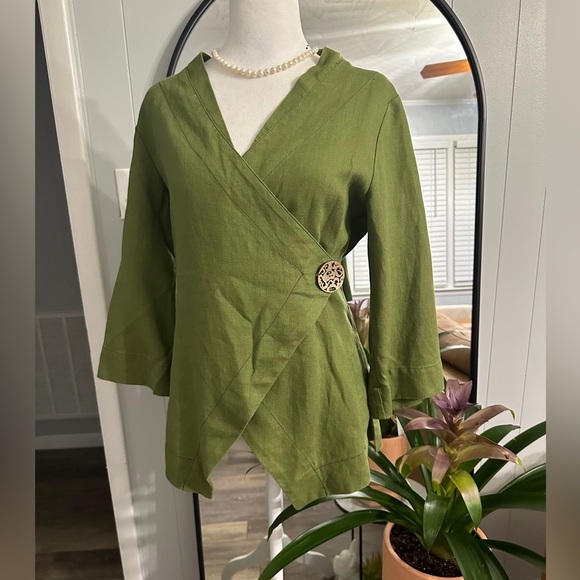 🛍️ Soft surroundings 100% Linen Stylish wrap jacket with 3/4 sleeve Size PXS - Picture 11 of 12